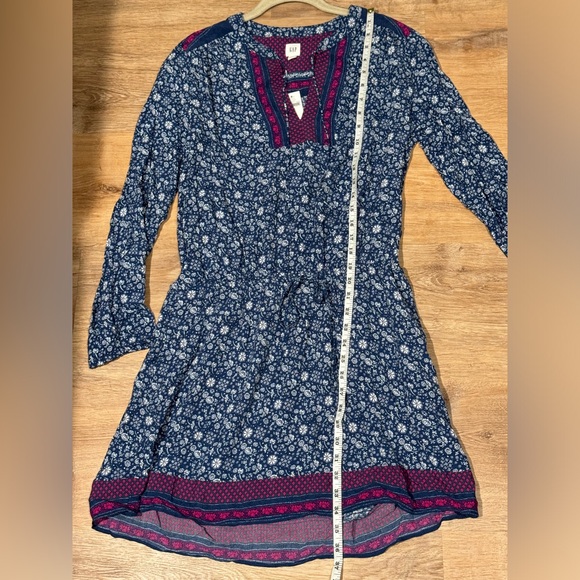 NEW GAP Split Neck Print Drop Waist Long Sleeve Dress Size M - Picture 9 of 11
